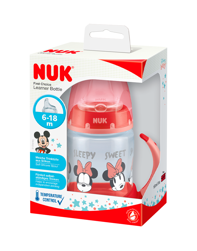 Biberon-Nuk-First-Choice-Mickey-Mouse-150ml-Aprendizaje-empaque-nina.png Biberón Aprendizaje FC 150ml Nuk Minnie - Imagen 1